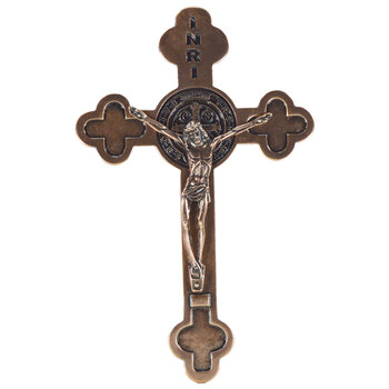 Crucifixo em Metal de parede 21 cm cobre envelhecido 