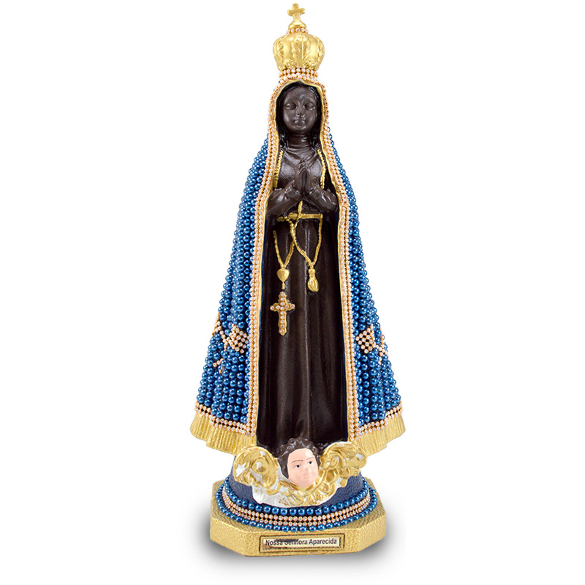 Imagem de Nossa Senhora Aparecida 39Cm de Borracha com perola Azul 