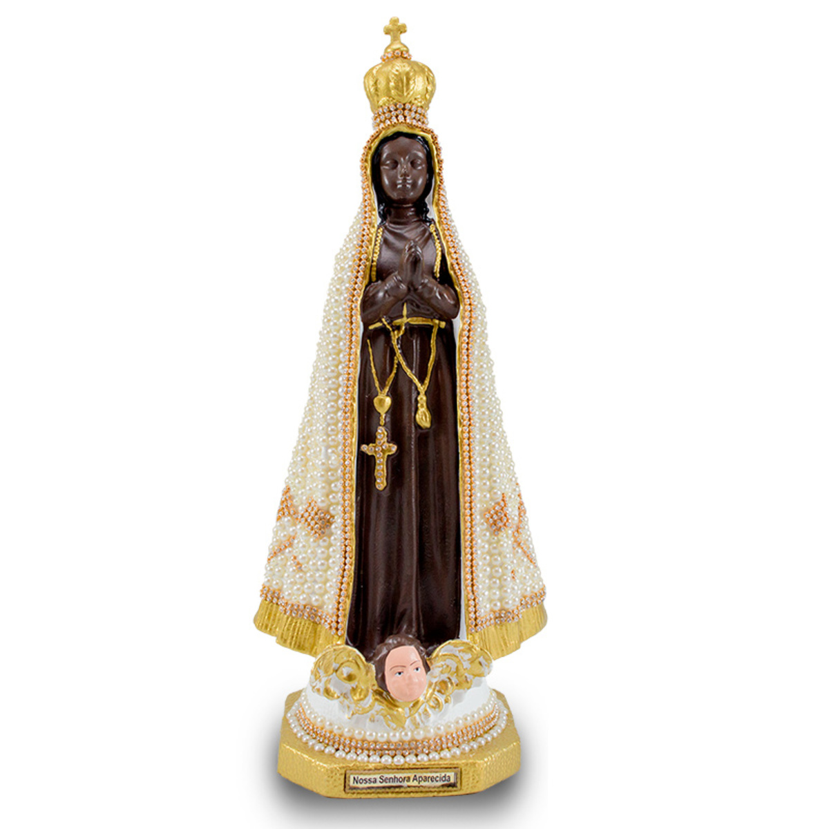 Imagem de Nossa Senhora Aparecida 39Cm de Borracha com perola Branca