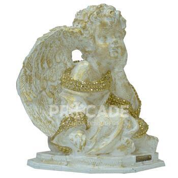 Anjo da Guarda em contempla��o branco com Strass 18 Cm