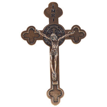 Crucifixo em Metal de parede 21 cm cobre envelhecido