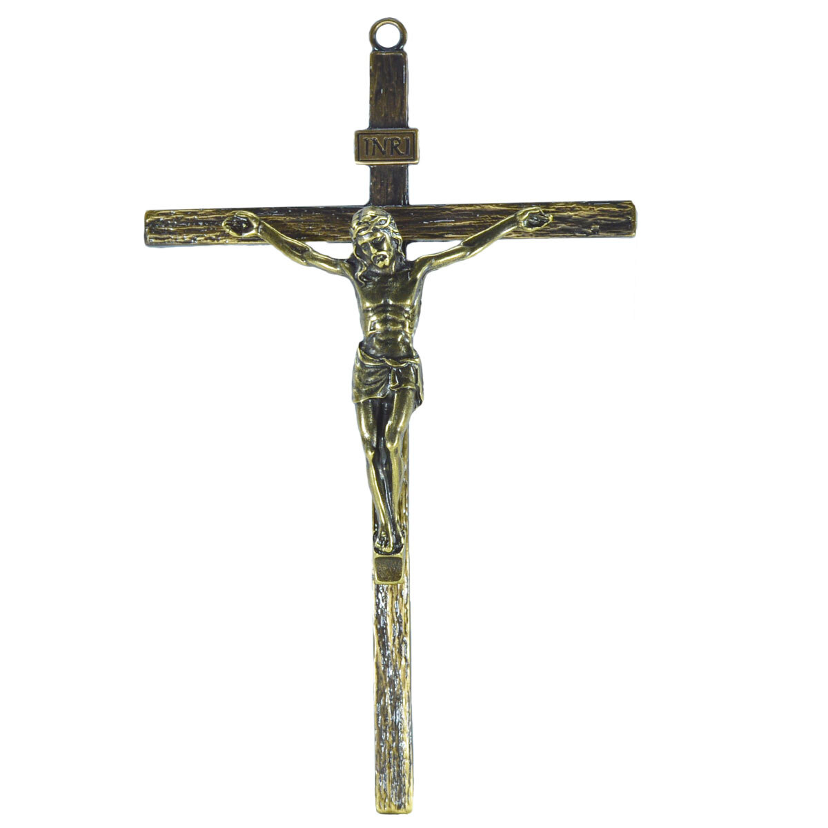 Crucifixo em Metal Fino de parede 25 cm Ouro Envelhecido 