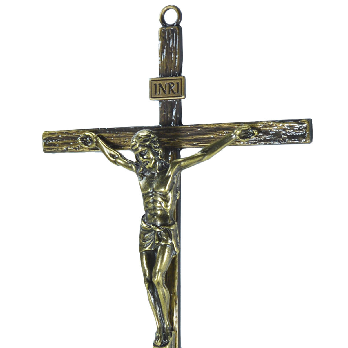 Crucifixo em Metal Fino de parede 25 cm Ouro Envelhecido 