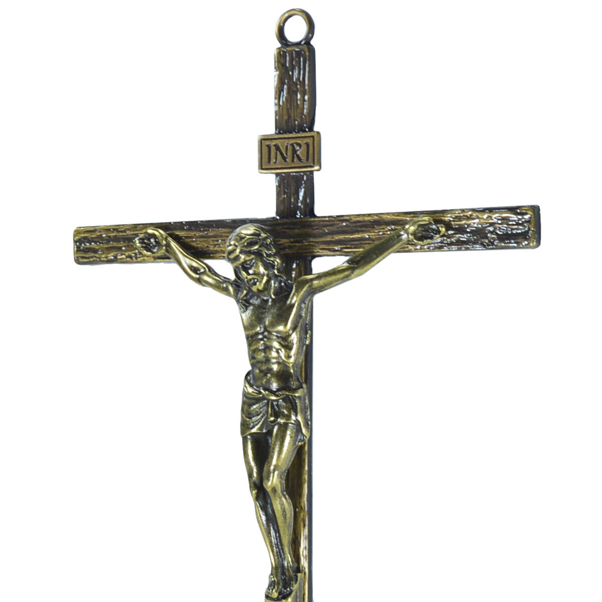 Crucifixo em Metal Fino de parede 25 cm Ouro Envelhecido