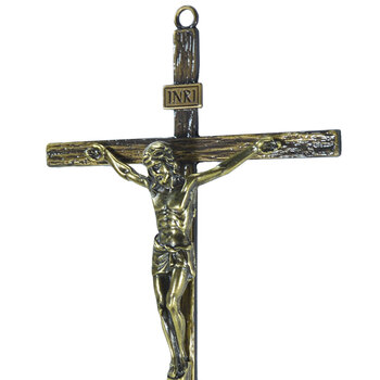 Crucifixo em Metal Fino de parede 25 cm Ouro Envelhecido 