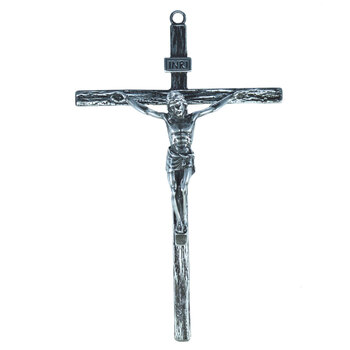 Crucifixo em Metal Fino de parede 25 cm Prata Envelhecido 