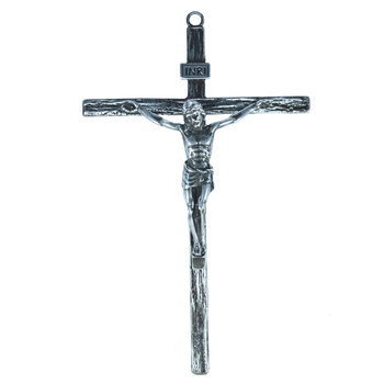 Crucifixo em Metal Fino de parede 25 cm Prata Envelhecido