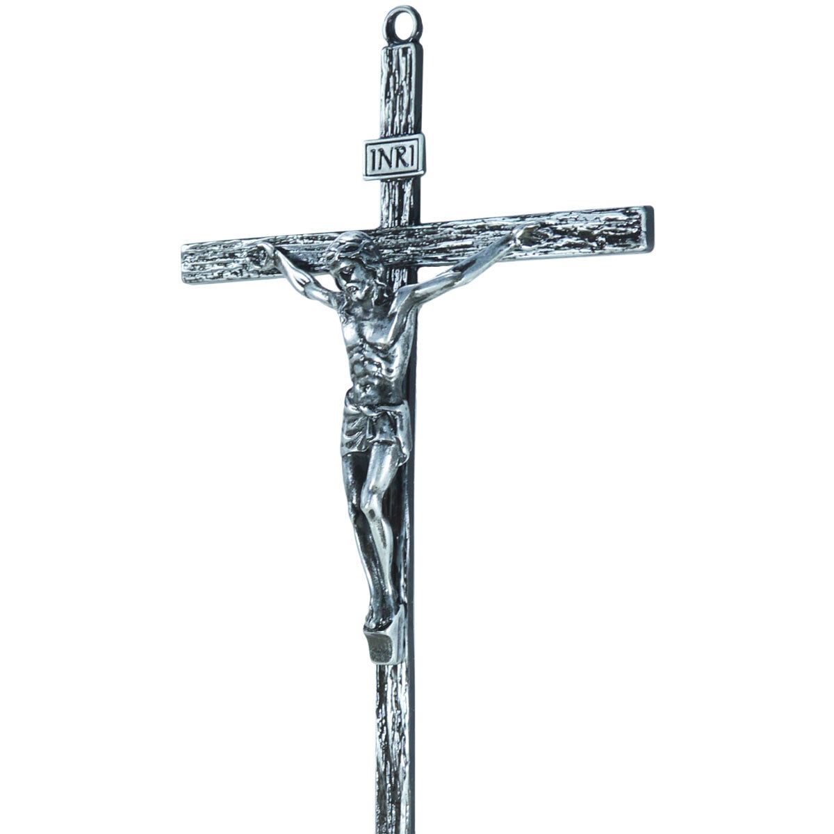 Crucifixo em Metal Fino de parede 25 cm Prata Envelhecido