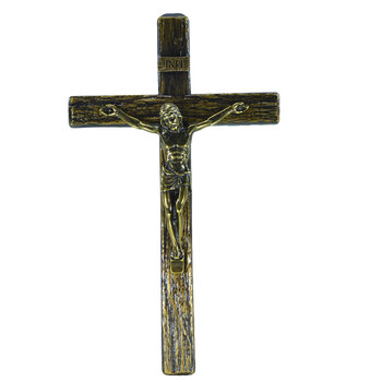 Crucifixo em Metal Madeiro 25 cm Ouro Envelhecido