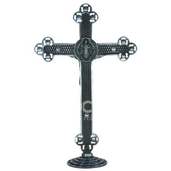 Crucifixo em Metal de mesa com strass 25 cm Prata Envelhecido
