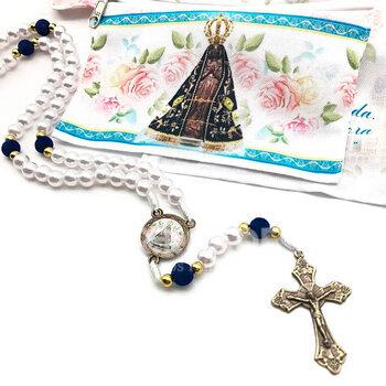 Ter�o Nossa Senhora Aparecida Floral Na Bolsinha Com Ziper