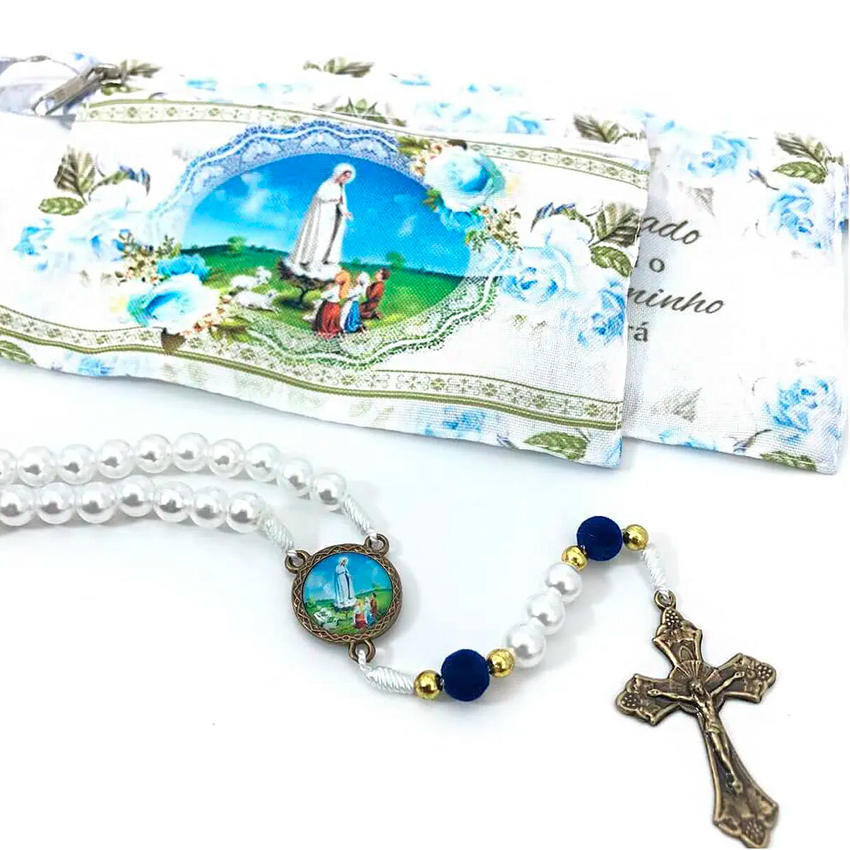 Ter�o Nossa Senhora De F�tima Floral Na Bolsinha Com Ziper