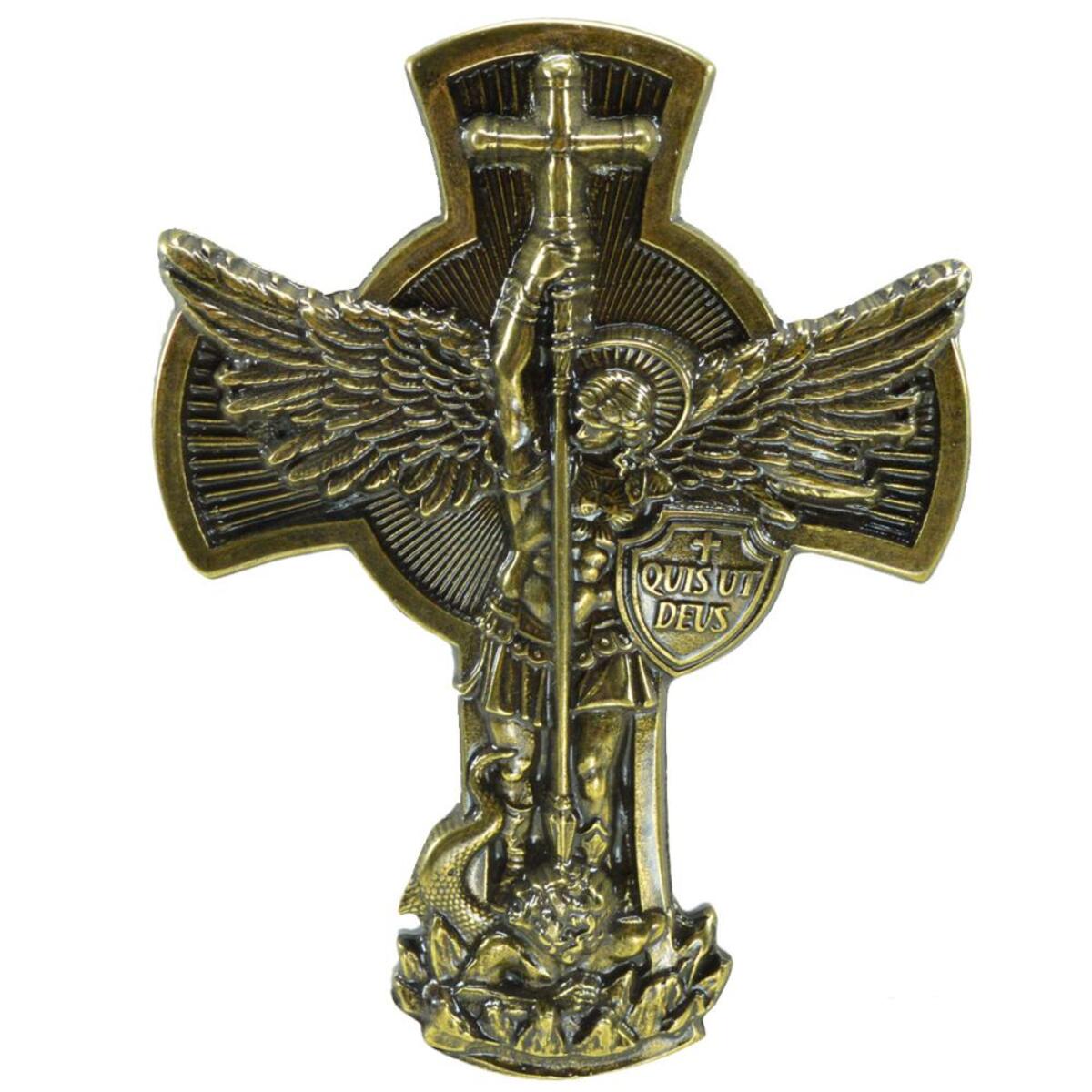 Cruz de So Miguel em metal para parede ou porta 18 cm ouro velho