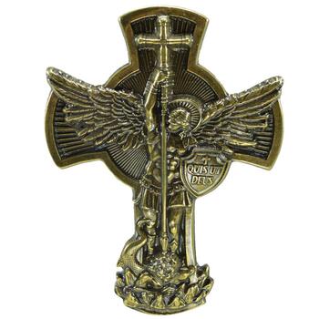 Cruz de So Miguel em metal para parede ou porta 18 cm ouro velho
