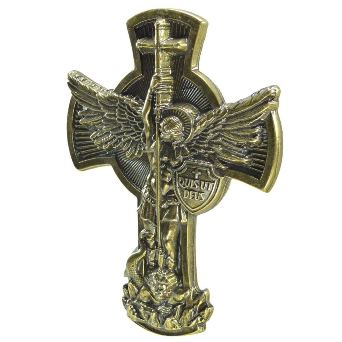 Cruz de So Miguel em metal para parede ou porta 18 cm ouro velho