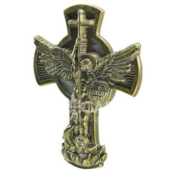 Cruz de S�o Miguel em metal para parede ou porta 18 cm ouro velho