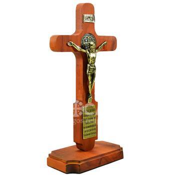 Crucifixo de Mesa Ou Parede em Madeira de Demoli��o com Metal - 13 cm