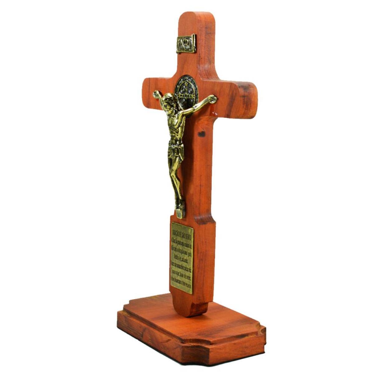 Crucifixo de Mesa Ou Parede em Madeira de Demolio com Metal - 13 cm