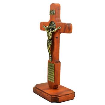 Crucifixo de Mesa Ou Parede em Madeira de Demoli��o com Metal - 13 cm