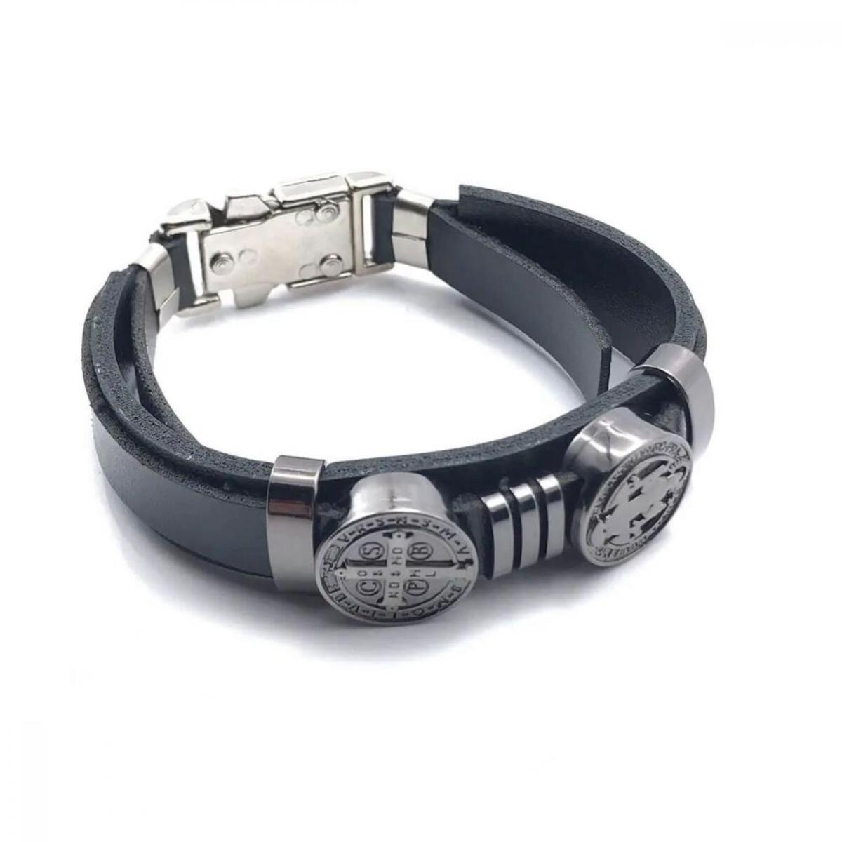 Pulseira luxo de So Bento em Couro (12 UNIDADES)