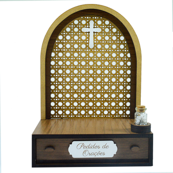 Altar com gaveta de pedidos de Orao, ideal para imagens de at 24 cm + Tero Grtis na garrafinha.