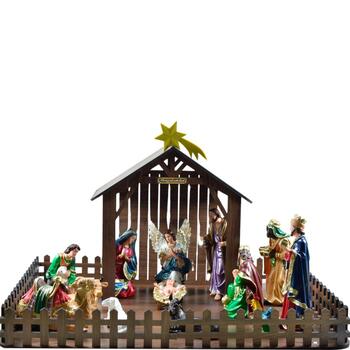 Est�bulo para Pres�pio Natalino em MDF Madeirado 50x65cm