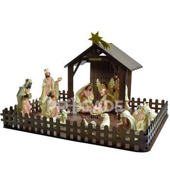 Est�bulo para Pres�pio Natalino em MDF Madeirado 50x65cm
