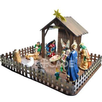 Est�bulo para Pres�pio Natalino em MDF Madeirado 50x65cm