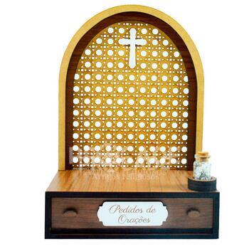 Altar com gaveta de pedidos de Ora��o Santa Rita (21cm) + Ter�o Gr�tis na garrafinha.