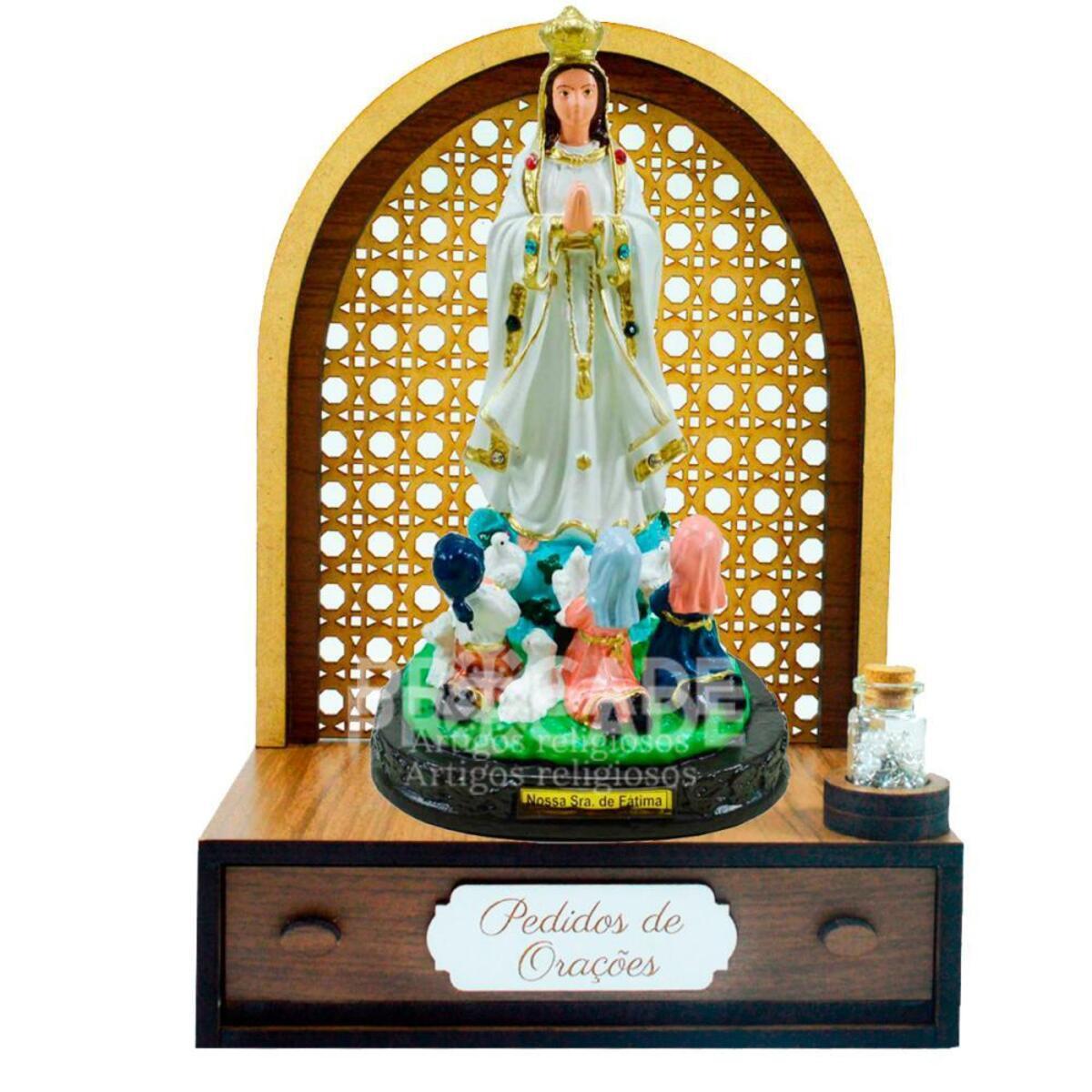 Altar com gaveta de pedidos de Ora��o N.Sra. de F�tima com os Pastorinhos (24 CM)+ Ter�o Gr�tis.