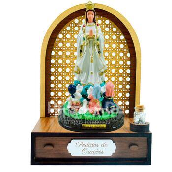 Altar com gaveta de pedidos de Ora��o N.Sra. de F�tima com os Pastorinhos (24 CM)+ Ter�o Gr�tis.